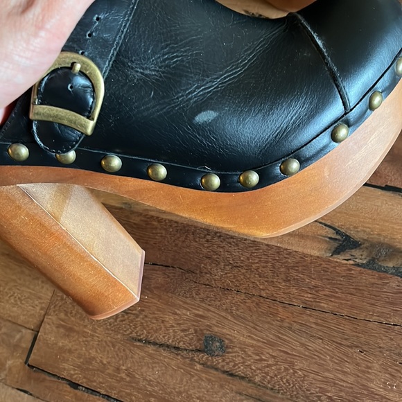 JEFFERY CAMPBELL black leather retro platform clogs size 9 GUC - Picture 4 of 7